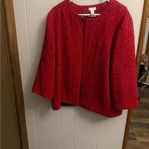 Chico's Red Textured Open-Front Cardigan Jacket